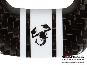 FIAT 500 Steering Wheel Trim - 3 piece set - Carbon Fiber - White Racing Stripe w/ Scorpion